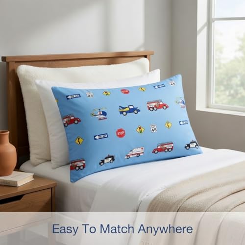 Image of 2-Pack Toddler Travel Pillowcases -100% Soft Microfiber, Breathable and Hypoallergenic - 14 inch by 20 inch Kids Pillowcases fits Pillows 14x19, 13x18 or 12x16, Fire, Police and Rescue