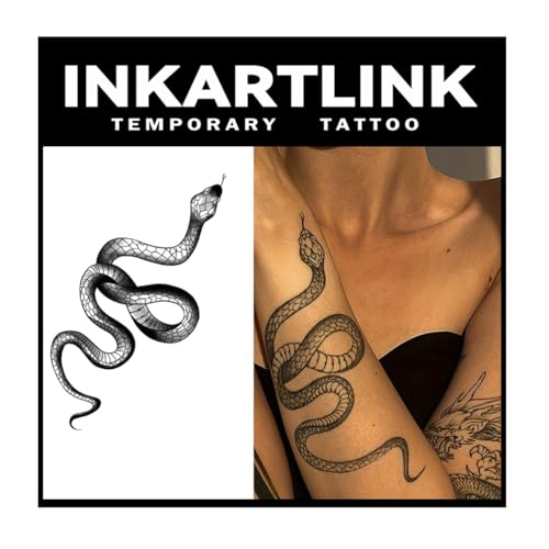 INKARTLINK Tattoo Tech,2 Sheets Extra-Large Semi Permanent Tattoo,Adult Art Design Temporary Tattoos, Lasts 1-2 Weeks, Waterproof, Realistic Look, No Adhesive, No Reflection (Snake Design)