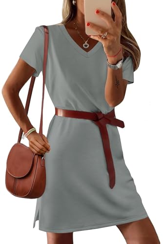 Image of RUMIA Summer Dresses for Women 2026 V-Neck Casual Sundresses T-Shirt Dress