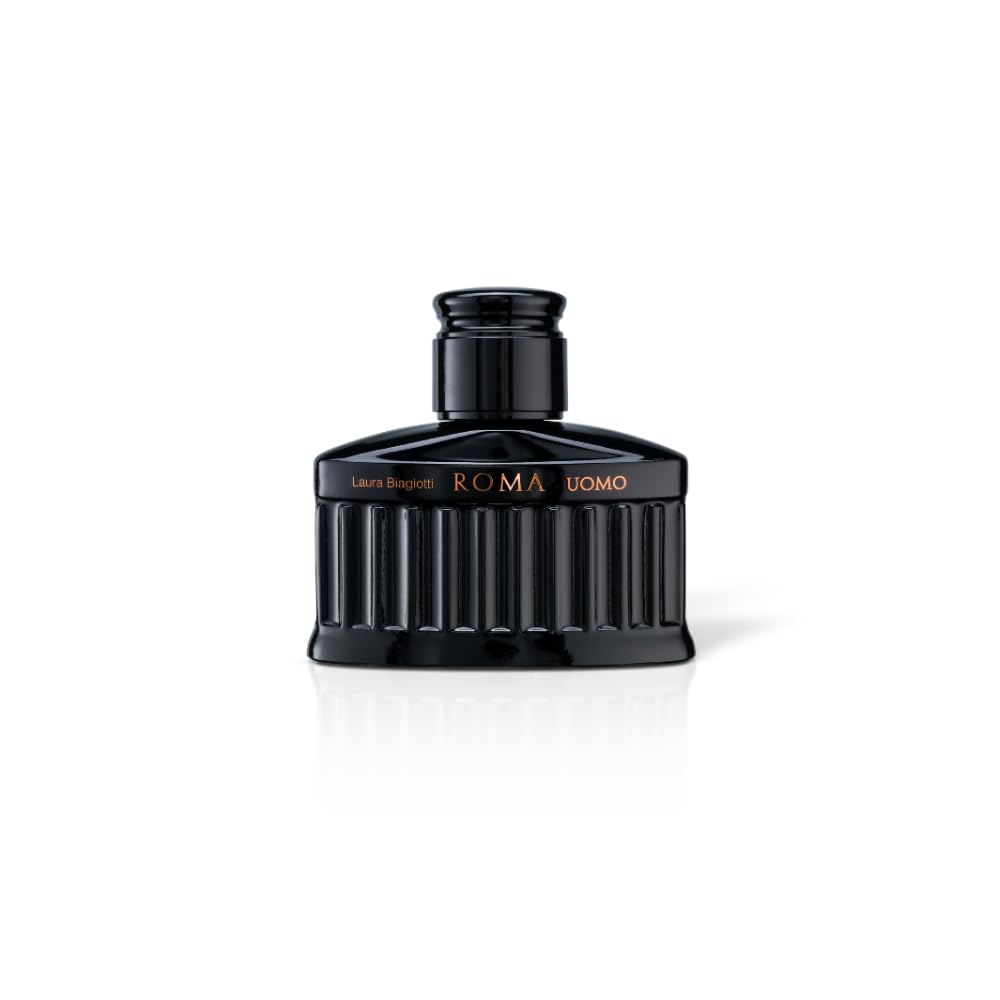 Laura Biagiotti Roma Uomo Nero Estremo 75 ml, Eau de Parfum Intense | Fragranza Fougère Ambrata Legnosa, Note Intense e Profonde, Flacone di Colore Nero Ispirato al Pantheon Romano