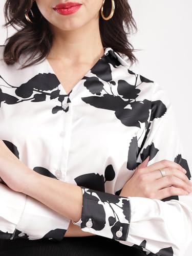Image of FableStreet Women Shirt | V-Neck Long Sleeve Floral Printed Design | Cotton Jersey Fabric with Button Closure | Perfect for Business Casual