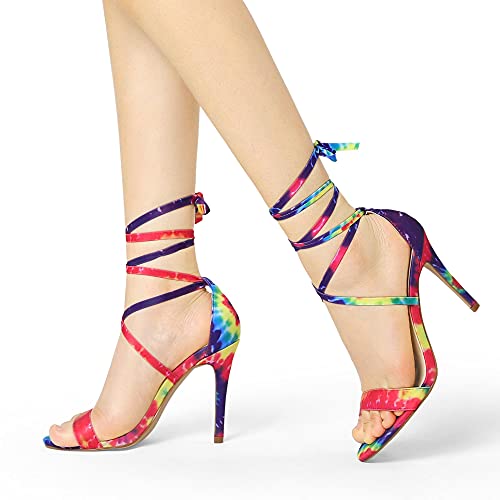 Allegra K Allegra K Women's Tie Dye Lace Up Stiletto Heel Purple Sandals - 10 M US