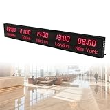 VAXYOR 5-City World Time Zone Clock, 3-Level Brightness Adjustment, All-Aluminum Housing, City Can Be Changed, Digital Multiple Time Zones Clock for Hotel, Office, Airports