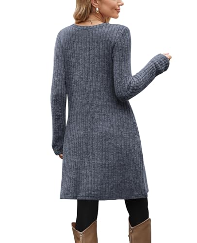 Image of OFEEFAN Long Sleeve Dress for Women Crew Neck Fall and Winter Tunic Dress with Pockets