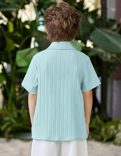 Image of Arshiner Boys Casual Short Sleeve Button Down Shirt Fashion Textured Summer Beach Shirt 3-13 Years Old