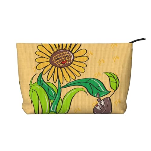 Bolsa de cosméticos de pana estampada con semillas de girasol y girasoles, bolsa de almacenamiento portátil con cremallera para mujer