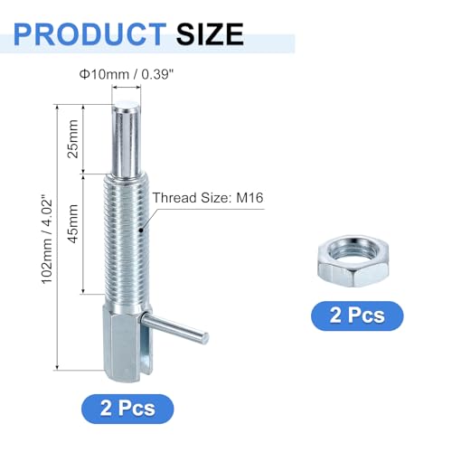 QUARKZMAN 2 Stück Ausziehbarer Indexierungs-Spannstift, M16 L-Feder-Spannstift aus Kohlenstoffstahl mit Federbelasteter Riegel mit Mutter für Maschinenbau Schiffbau