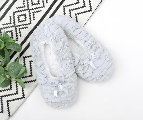 Image of DICUIRD Womens Cozy&Warm Soft Sole Slipper Socks with Grippers-Girls Teddy Fleece Indoor Slipper with Non-skid Bottoms