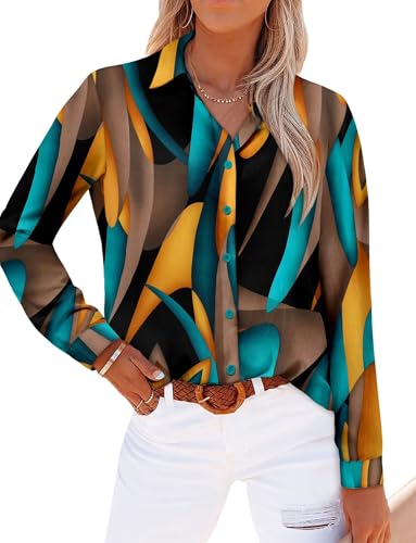 Image of Magritta Women's Shirts Fashion Casual Loose Fit Long Sleeve Button Down Lightweight Collared Blouse Tops