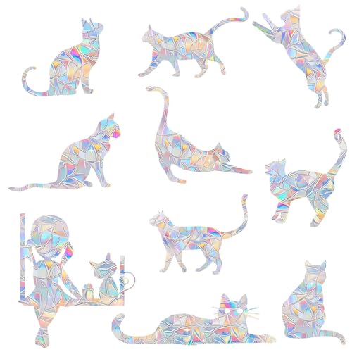 Image of 33PCS Cat Window Clings - Anti-Collision Decals to Save Birds From Collisions, Non-Adhesive Prismatic Vinyl Clings (Cat)