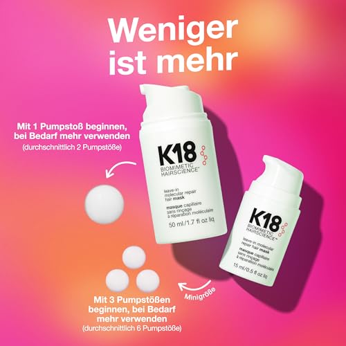 K18 Mini Leave-In Molecular Hair Mask, Reisegröße Leave-In Haarkur, repariert geschädigtes Haar, 15ml
