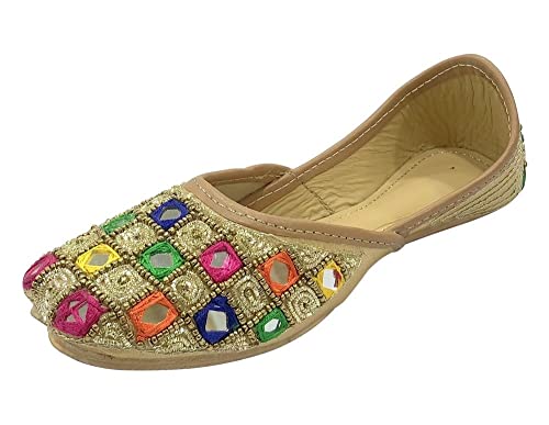 Juttis for Girls Toddler/Little Kid/Big Kid Ballerina Flat Slip on Formal Party Shoes Juti Girls Beaded Mojari Punjabi Jutti
