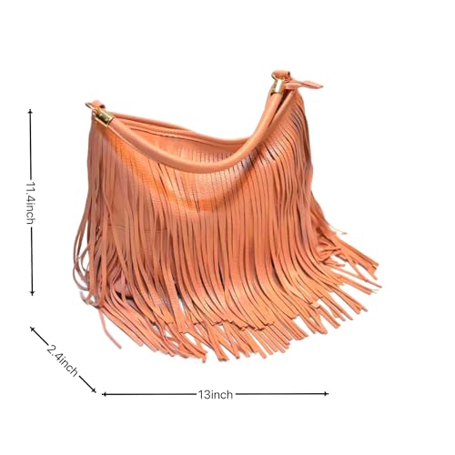 Image of IAMUHI Casual Rivets Fringed Shoulder Handbag for Women,Soft Vegan Leather Hippie Crossbody Purse Bag Hobo Bag