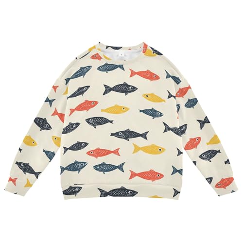 JUNZAN Retro Colorful Fishes Little Boys Sweatshirt Hoodie Long Sleeve Hoodies for Girls Athletic 4T