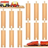 Mototo 12 PCS Wooden Train Track Straight Pieces 6 Inch Wooden Train Track Accessories Wood Railroad Expansion Connector Compatible with Most Wood Railway Set for Girl Boy Birthday Holiday Christmas
