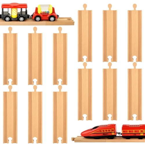 Mototo 12 PCS Wooden Train Track Straight Pieces 6 Inch Wooden Train Track Accessories Wood Railroad Expansion Connector Compatible with Most Wood Railway Set for Girl Boy Birthday Holiday Christmas