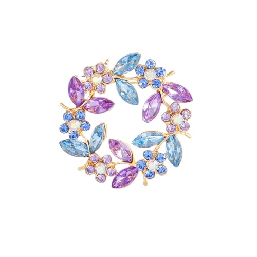 Image of Flower Wreath Brooches for Women Round Floral Rhinestone Lapel Pins Broach Blazer Dress Denim Jacket Clothes Badge Bridal Wedding Birthday Party Jewelry Gifts