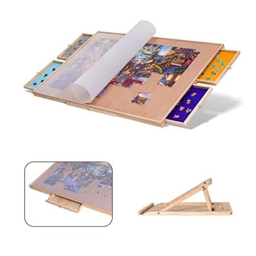 Tektalk Jigsaw Puzzle Table with Integrated Adjustable Stand/Bracket and Removable Cover, 3-Tilting-Angle Wooden Plateau Portable Puzzle Board with 4 Sorting Drawers, for Up to 1500 Pieces