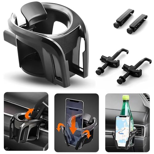 Norhogo 2 in 1 Adjustable Smart Phone Mount Bracket Stand car cup holder, Cradle Car Air Vent Cup Holder, air vent drinks holder for cars for Hot Drinks Compatible with Most Vehicles, Silver&Black