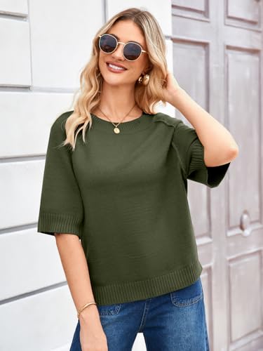 Image of ZDC Women's Short Sleeve Sweaters 2026 Fall Lightweight Loose Fit Knit Pullover Tops