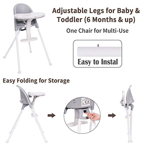 Han-Mm High Chair Folding,One Click Fold,Save Space, Detachable Double Tray, Infant Chair, Car Traveling, 3 In 1 Convertible, 3-Point Harness, Adjustable Footrest, Non-Slip Feet, Adjustable Legs #TOP4