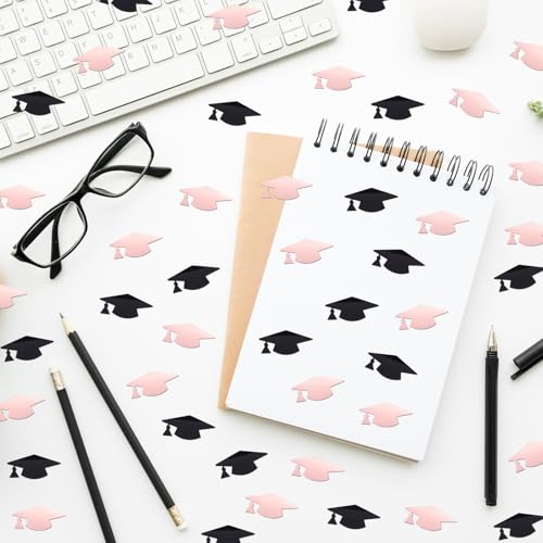 Image of Rose Gold and Black Graduation Cap Confetti 2026, Class of 2026 Table Centerpiece Grad Confetti for 2026 Graduation Party Decorations Supplies