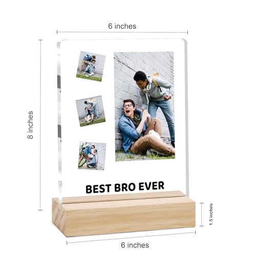 Image of Giftplease Customized Photo And Text Frame With Wooden Stand | Personalised Printed Photo Frame | Gift For Brother | Birthday | (Transparent, 5MM, 6 * 8 Inches), Tabletop BG 08