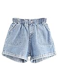 Milumia Women's Casual High Waisted Hemming Denim Jean Shorts with Pockets Blue Medium