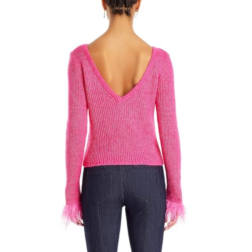 BCBGMAXAZRIA Women's Boat Neck Long Sleeve Feather Cuff Sweater Top2