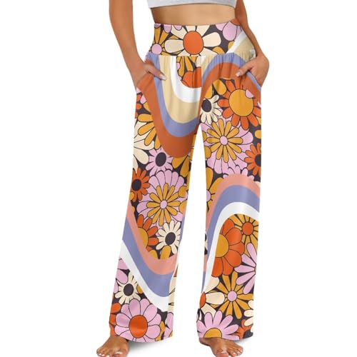 Wide Leg Pants for Women Summer 2024 Palazzo Tropical Floral Casual High Waist Trousers with Pockets S-3XL3