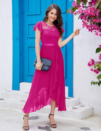 Image of BeryLove Formal Long Dresses for Women Wedding Guest Cocktail Bridesmaid | Airy Lace & Chiffon Evening Gown, Flutter Sleeve, Ideal for Mother of the Bride, Prom, Homecoming Party & Semi-Foraml Events