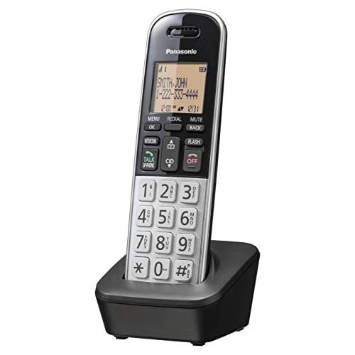 Panasonic Compact Cordless Phone with DECT 6.0, 1.6″ Amber LCD and Illuminated HS Keypad, Call Block, Caller ID, Multiple Display Languages – 1 Handset – KX-TGB810S (Black/Silver)