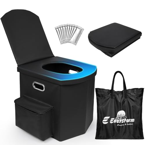 Faltbare Campingtoilette XXL mit Seitentasche Tragbare Notfalltoilette 42cm Komfort-Sitzhöhe Mobile Klapptoilette für Garten Zelten Roadtrip Strand 200kg Stabil Camping Zubehör Erwachsene