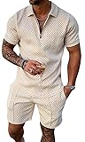 FEOYA Herren Trainingsanzug 2-Teiliges Poloshirt & Shorts Set Sommer Half-Zip Polo Hemd Set Kurzarm Freizeitanzug für den Alltag, Urlaub, Sport #1 3XL