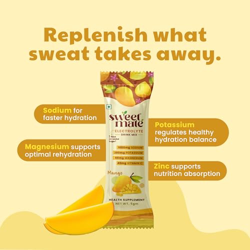 Image of Sugar Free Mango Electrolyte Drink Mix Sweetened With Stevia -5g (20 Sachet) No Preservatives and Chemicals | Offers 10x more Electrolyte | Keto Friendly Vegan