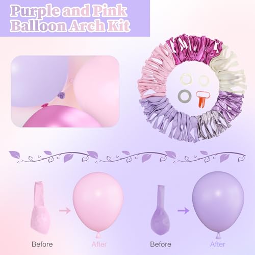 Image of Ouddy Life 157 Pcs Pink Purple Balloons Arch Garland Kit,Metallic Light Pastel Pink Purple Confetti Latex Balloon Different Size for Birthday Bridal Baby Shower Wedding Mothers Day Party Decorations