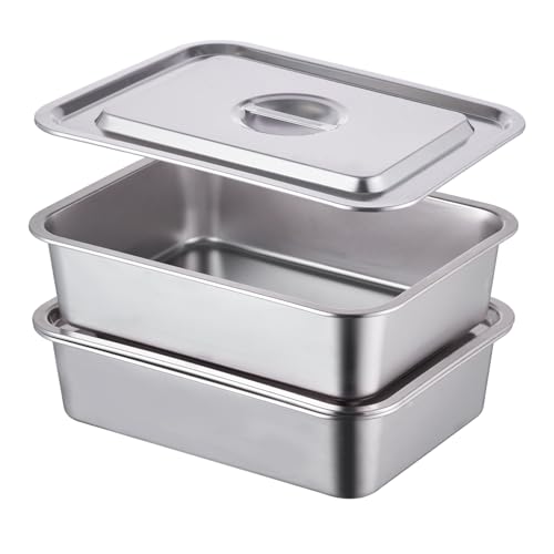 4-Piece 4 Inch Extra Deep Lasagna Pan with Lid, 11.6x15.6 Inch 9.2QT Large Stainless Steel Nonstick Lasagna Baking Roasting Dish Pan for Oven(L, 2 Pack)