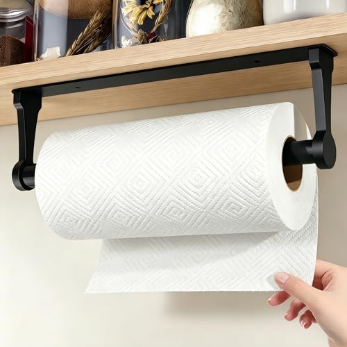 Gewtur Porte Essuie Tout Auto-adhésif, Supports pour Papier Essuie-Tout Mural, Porte Sopalin Aluminium Porte Rouleau Papier Cuisine Noir