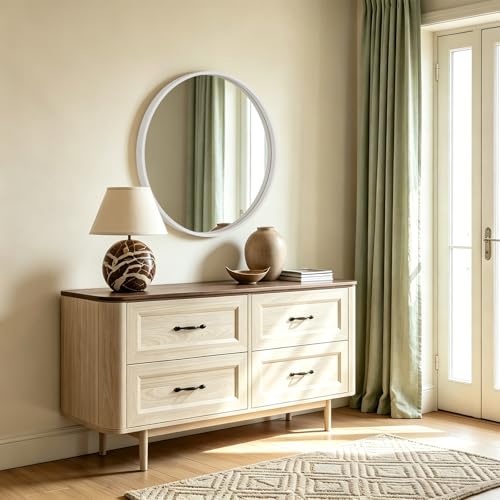 Image of WallBeyond Round Wood Mirror 32 inch Circle Wall Mirror for Bathroom Round Wall Mirror for Wall Decor, Vanity, Entryway Living Room (White)