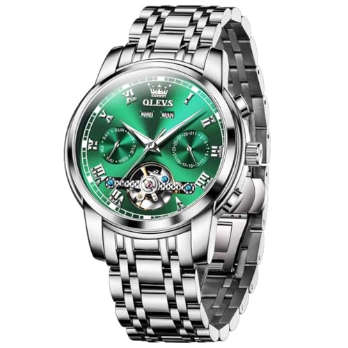Image of OUPINKE Automatic Men's Watch Luxury Tourbillon Moon Phase Calendar Self Winding Two Tone Stainless Steel Business Dress Mechanical Watches for Men Luminous Waterproof （Gold/Blue/Green/Silver）