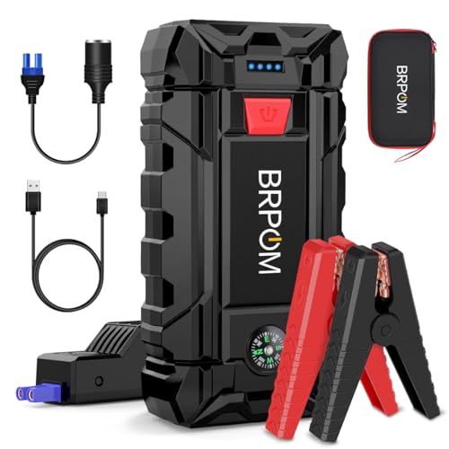 BRPOM Arrancador de Coches, 8000A 26800mAh Arrancador de Baterias de Coche 12V(para 10.0L de Gasolina o 8.0L de Diésel), Jump Starter con Carga Rápida QC3.0, Espera Larga