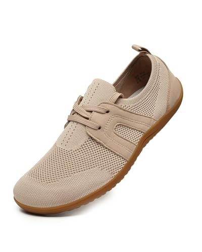 Women's Wide Toe Minimalist Barefoot Walking Shoes Knit Comfortable Mesh Lace-up Shoes Casual Tennis Gym Athletic Sneakers