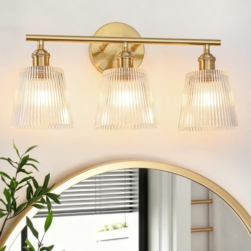 Image of Bathroom Light Fixtures, 3-Light Gold Bathroom Vanity Lights Over Mirror