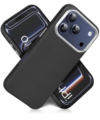 Image of WOW IMAGINE Back Cover for iPhone 17 Pro | Shockproof Tough Leather Texture Hard Mobile Case | Ultra Slim Non-Slip Grip | Inner Velvet Fabric | Metal Camera Ring - Black