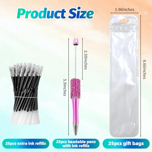 Image of 150 Pcs DIY Diamond Beadable Pen Kit - 50 Plastic Rhinestone Beaded Pens Bulk with Refills & Bags - Fancy Cute Glitter Pens for Crafting, Students & Teachers - School Supplies (Rose Red)