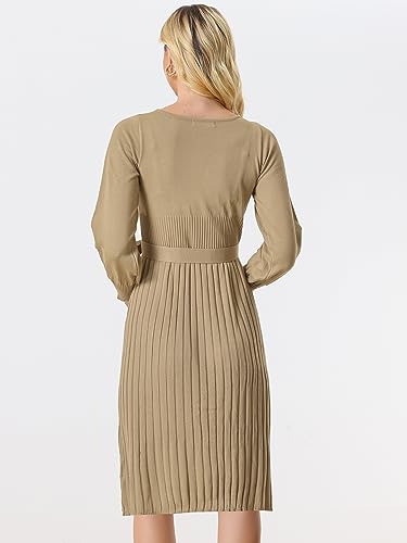Image of Allegra K Women's Knit Pleated Dresses Casual Belted Midi Sweater Dress