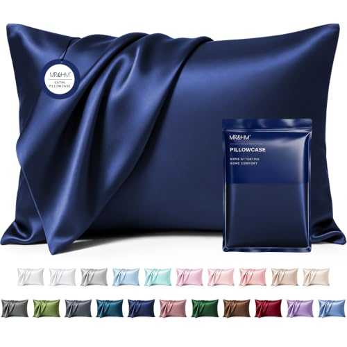 Image of MR&HM Satin Pillowcase for Hair and Skin, Silk Satin Pillowcase 2 Pack, Standard Size Pillow Cases Set of 2, Silky Pillow Cover with Envelope Closure (20x26, Navy Blue)