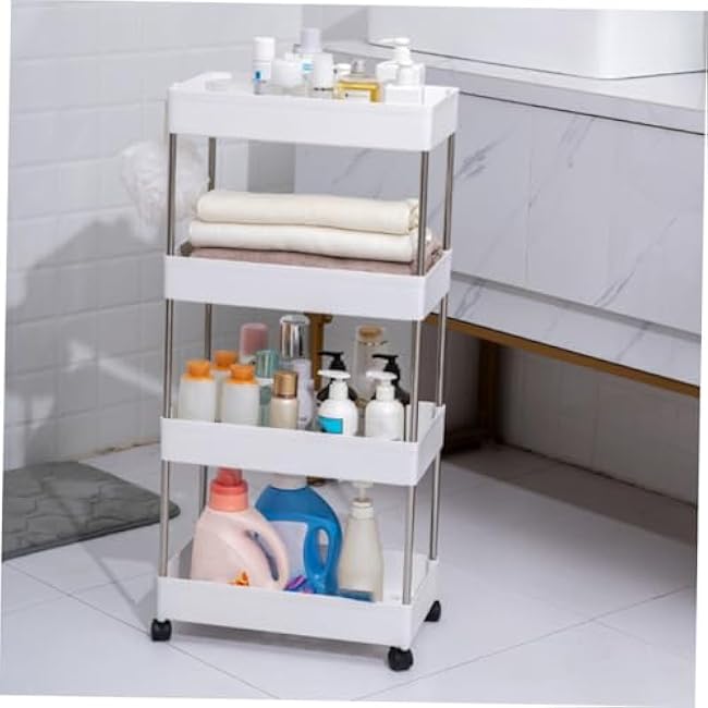 Veemoon Mobile Storage Rack Rolling Cart for Bathroom Kitchen Living Stainless Steel Slide-Out Organizer-S6vvXFtf