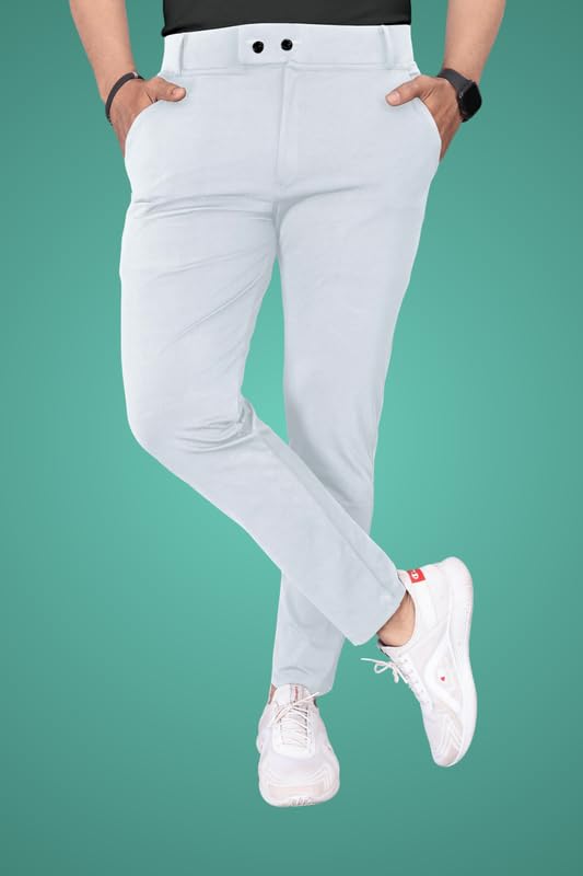 Image of Men Fit Stretch Trousers with Side Pockets | 2-Button Closure | Soft Lycra Blend for Casual & Formal Use