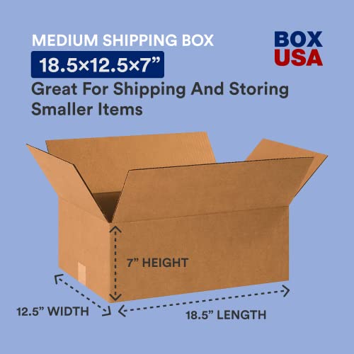 Image of BOX USA Shipping Boxes 18 1 /2 inchL x 12 1 /2 inchW x 7 inchH, 25-Pack Medium Corrugated Cardboard Boxes for Shipping, Mailing, Packing, Packaging and Storage